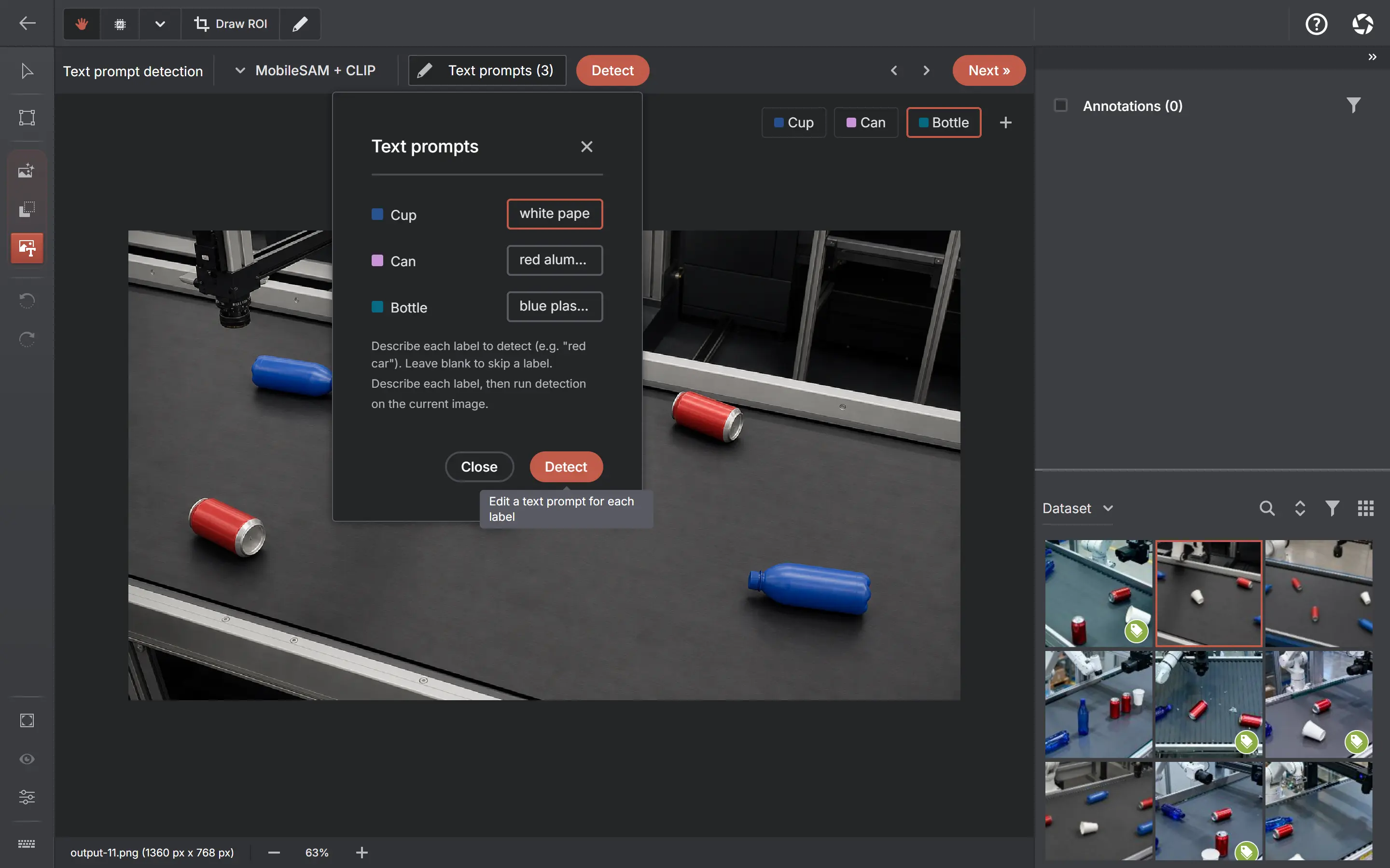 Text-prompt annotation with model and label settings.
